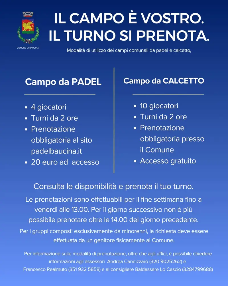 Baucina, Nuove Regole per Campi da Padel e Calcetto: Prenotazioni Semplificate
