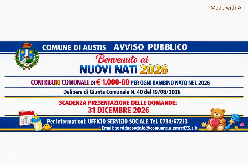 Comune di Austis: Un Contributo di €1.000 per Ogni Nuovo Nato nel 2026