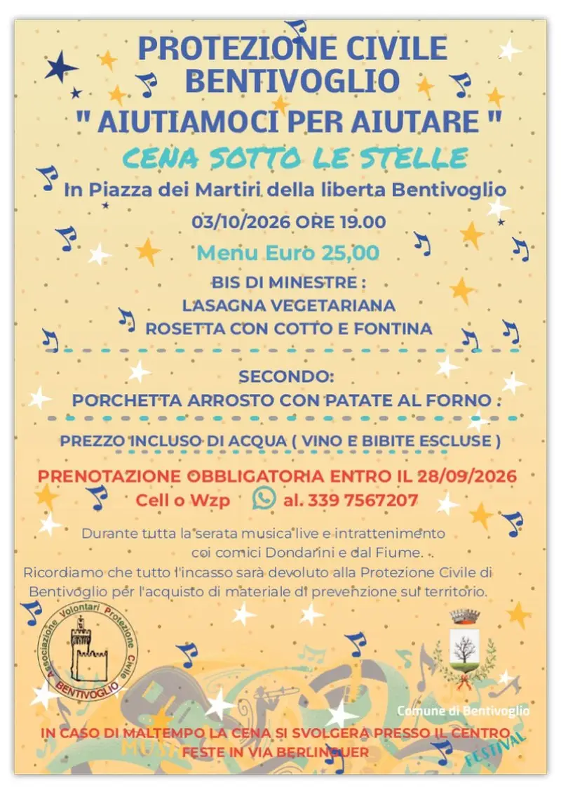 Bentivoglio: Serata Solidale per la Protezione Civile