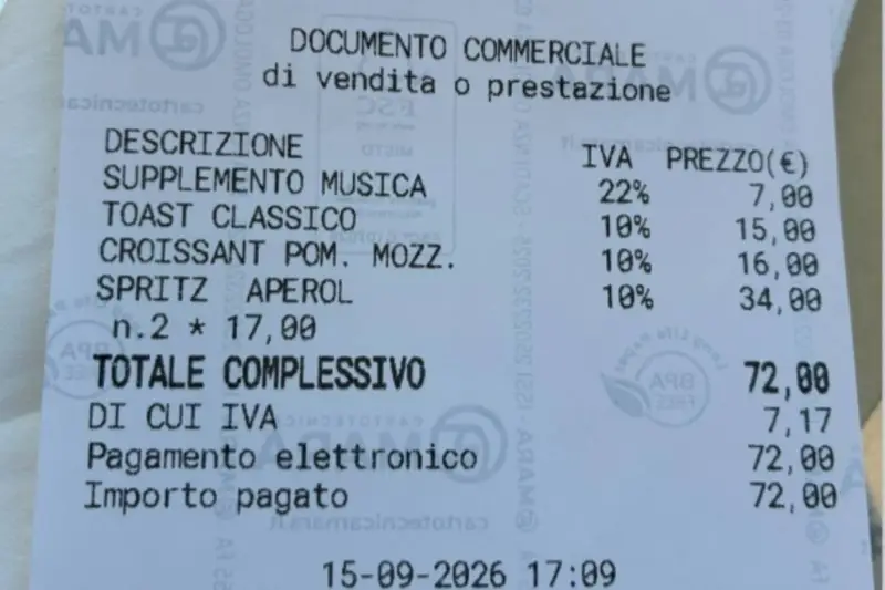 Venezia, scontrino shock: 7 euro per l'accompagnamento musicale al Caffè Florian
